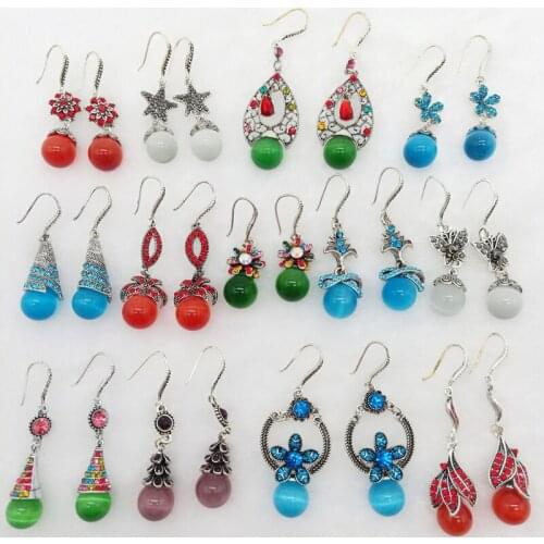 Wholesale 6 Pairs Mixed Styles Cats Eye Dangle Earrings Wedding Bridal Rhinestone Drop Statement Earrings for Women Gifts