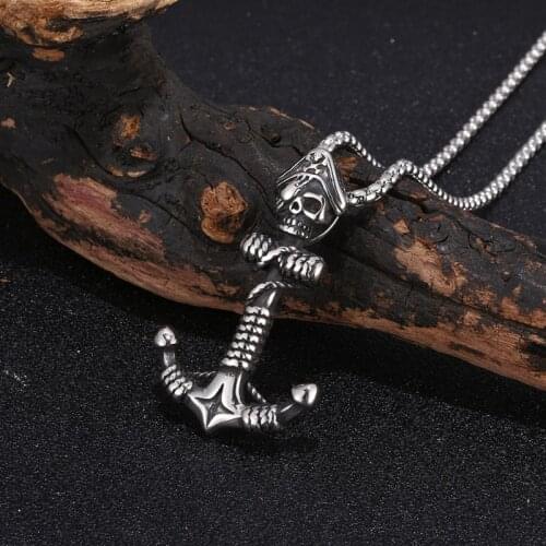 Pirates of the Caribbean Anchor Pendant Necklace Punk Necklace Skeleton Pendant & Chain For Men Jewelry Long Necklace BB0432