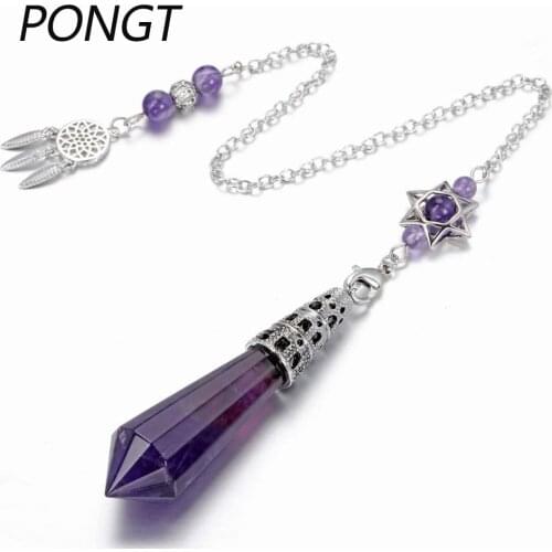 Natural Stone Healing Crystal Point Pendulums Dowsing Prism Six-Pointed Star Energy Pendant Pendulos Divination Reiki Balancing
