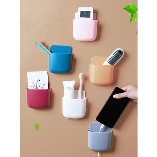 Practical Wall Mount Remote Holder Storage Organizer for Phone Glasses wireless earphone space saving with charging hole