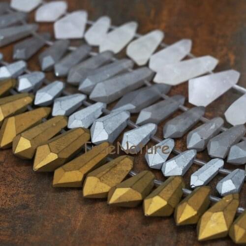 Mix Color Crystal Quartz Titanium Stone Beads Hexagonal Terminated Bead Strands Bracelet Necklace Findings In 24*50 mm PM6688