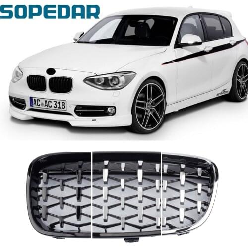 2PCS Diamond Style Car Racing Grill For BMW 1 Series 2012-2014 Front Bumper Grills Chrome Kidney Grille Auto Styling Accessories