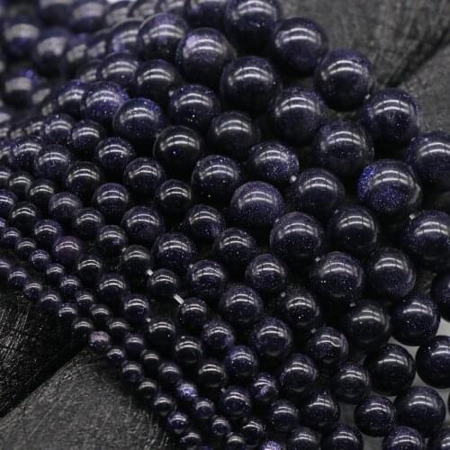 Retro Vintage Healing Balance Round Ball Beaded Jewelry Shiny Blue Sand Stone Beads DIY Making Accessories Stone Beads Male
