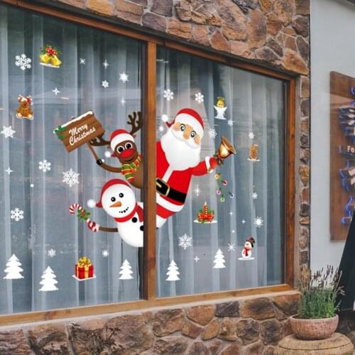 Merry Christmas Window Stickers Winter Wall Decals Removable Santa Elk Window Stickers For Christmas 2022 New Year Decoration