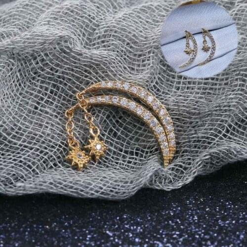 Earrings Fashion Women A Pair/set Drop Gold Plated Star Moon Jewelry