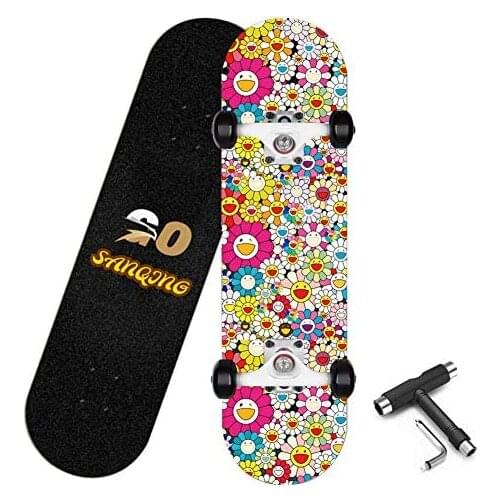 Skateboard 31"Standard Skateboard,7-Layer Canadian Maple Board Safety Deck, ABEC-7 Bearing,Teenager Beginner Skateboard for Kids