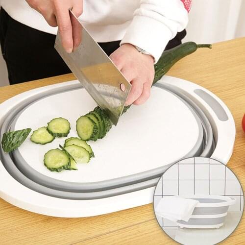 Folding Cutting Board Home Multi-function Plastic Mold Mildew Board Cutting Vegetables Fruit Wash Drain Basket Kitchen Rectangle