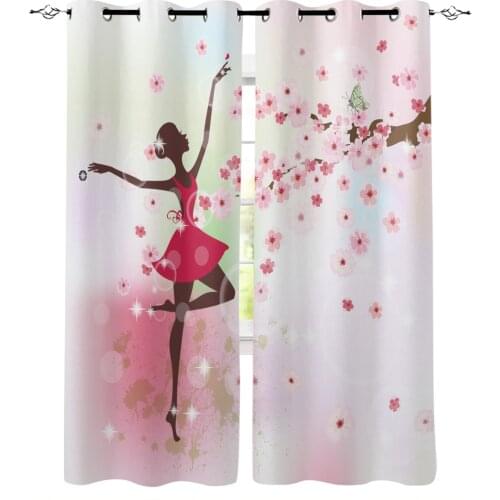 Ballet Dancer Girl Pink Flower Modern Blackout Curtains For Living Room Bedroom Window Treatment Blinds Drapes Kitchen Curtains