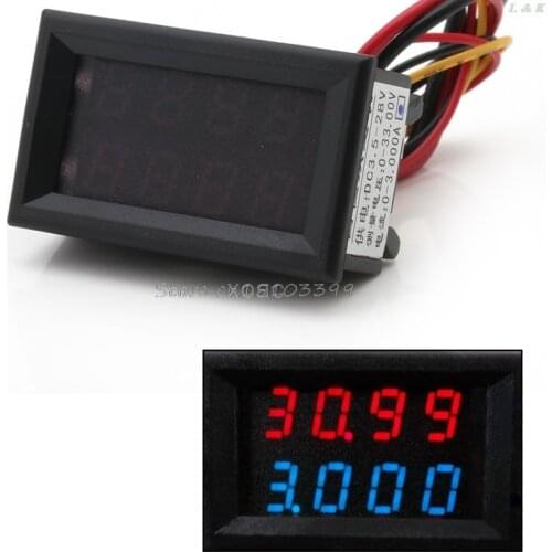 DC Voltmeter Ammeter Digital LED Dual Display Amp Volt meter 4 Bit 0-33V 3A M12 dropship