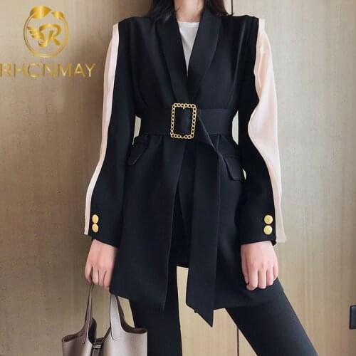 New High Quality 2020 Spring Autumn Fashion Blazer Jacket Women Patchwork Belted Style Runway Blazers Coat Ladies Outwear
