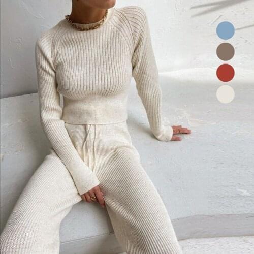 Women Sweater Sets Tracksuit Knitted Long Sleeve Tops Loose Pants Autumn Winter Casual Two Piece Elastic Outfits Suits Plus Size