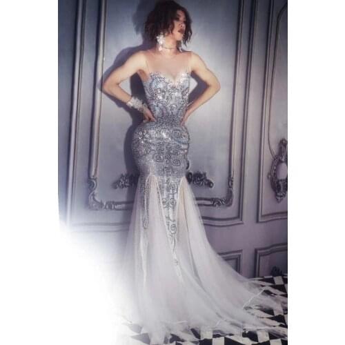 TOP QUALITY Hand-make Ladies Sleeveless Floor-Length Ball Gown Dress Crystal Sexy Dance Party Dress