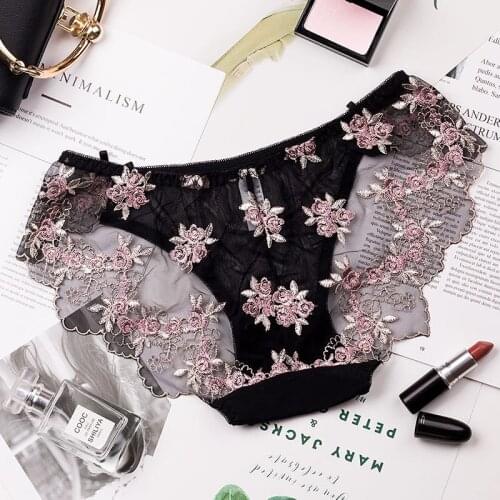 Wasteheart New Women Fashion Lace Embroidery Cotton Low Waist Women Sexy Panties Underwear Lingerie Flower Briefs Perspective