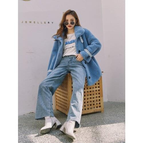 Fur Real Coat Winter Jacket Women Sheep Shearling 100% Wool Coat Female Jacket Korean Long Coats Manteau Femme YT-006 s