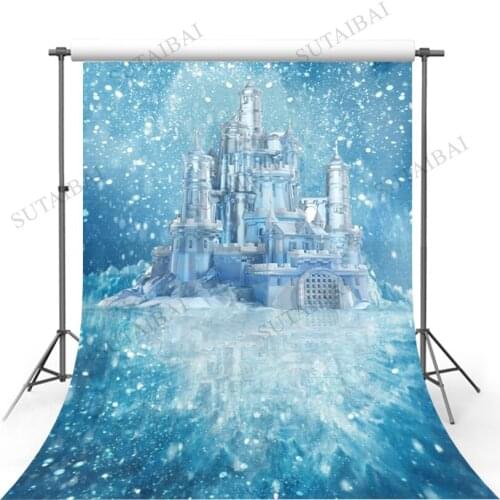 Winter Frozen Castle Backdrop Snow Wonderland Landscape Portrait Photo Background Decor Merry Christmas Photography Studio Props