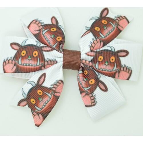 SUPWRF 1 PCS 3.1" Cattle cartoon kids hair accessories hair bows With Clip hair ties Printed Ribbon headwear Retail T0929