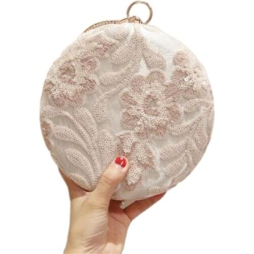 2020 new women handmade sequin evening bags flower round shaped wedding dinner bags with chain drop shipping MN1250