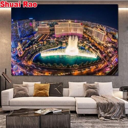 70x50cm 3d diamond embroidery mosaic Las Vegas Bellagio Fountain Show Cityscape Wedding Decoration diamond painting mazayka