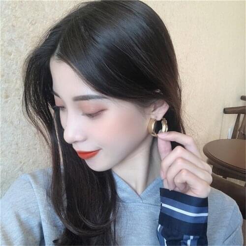 Free Shipping Big Gold Hoops Earrings Minimalist Thick Tube Round Circle Earrings For Women Zinc Alloy Trendy Hiphop Rock