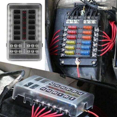 6 Ways 12 Ways Blade Fuse Block 12V 32V Fuse Box Holder M5 Stud With LED Indicator Light Plastic Cover For Auto Car Boat Trike
