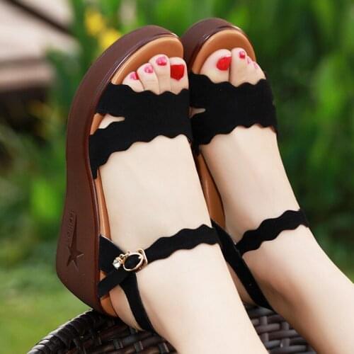 Sandals female summer with wedge heel 2019 new Korean students wild scrub thick sandals womens shoes