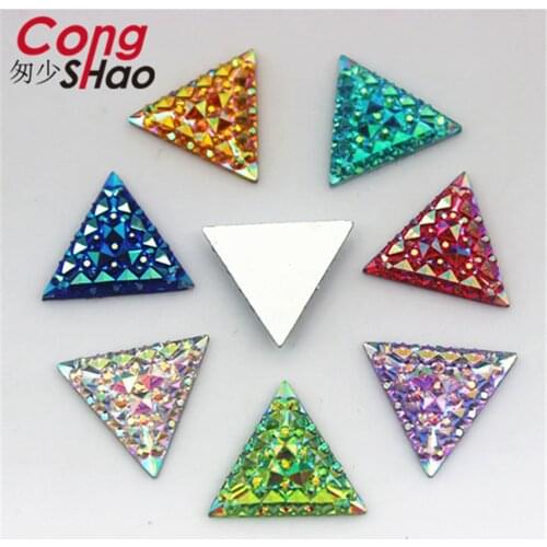 Cong Shao 200PCS 16mm AB Color Triangular shape Resin Rhinestone flatback stones and crystals costume Button Accessories YB666