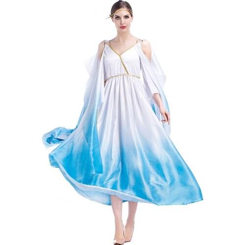 New Quality Halloween Party cosplay Greek Victory Goddess Toga Long Robe Costume Adult Female Sexy Goddess Cleopatra Dress