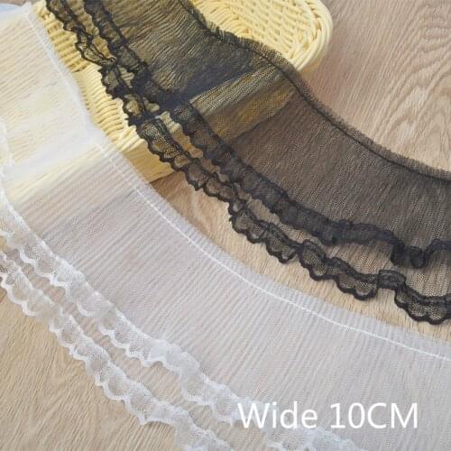 White Black Elastic Pleated Chiffon Lace Applique Embroidered Ribbon Trim For DIY Crafts Curtains Garment Dress Sewing Supplies