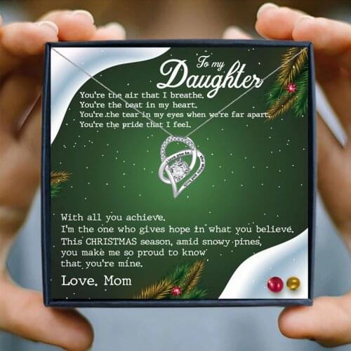 Aesthetic To My Daughter Crystal Heart Pendant Necklace for Women I Love You to The Moon and Back Christmas Gift 2021 Jewelry