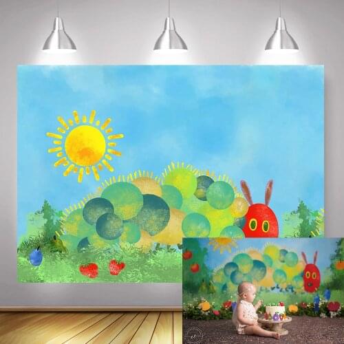 Cartoon Worm Theme Newborn Portrait Photography Backdrop Photo Studio Children Birthday Party Banner Background Oil Painting