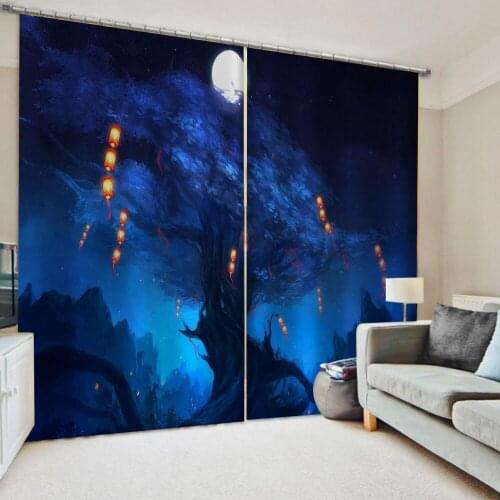 Customized size Luxury Blackout 3D Window Curtains For Living Room blue tree curtains blackout curtain