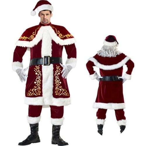 Quality Christmas Dress Luxury Santa Claus costume, Santa Claus For Adults men womens Luxury Suit Christmas Day cosplay costume