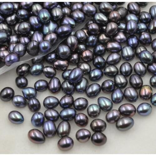 Fine 100 pcs drip rice black freshwater pearl half hole drilled 7.5-8*8.5-11mm