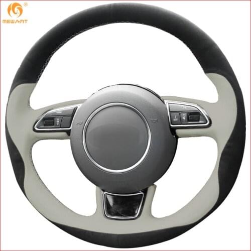 MEWANT Black Suede Beige Leather Car Steering Wheel Cover for Audi A1 A3 A5 A7 Interior Accessories Parts