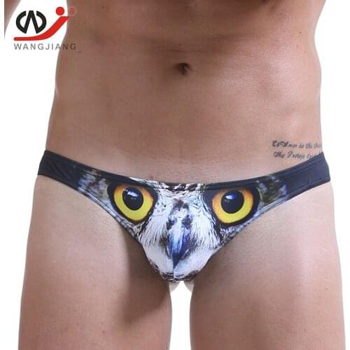 Men Thong Jockstrap Sexy Gay Underwear Erotic Mens Thongs And G Strings Wolf leopard head Printing Sissy Panties Gay Clothing