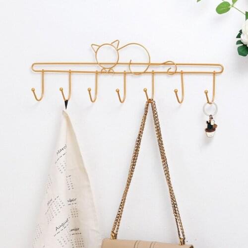 Cat Wall Mounted Metal Hook Rack Key Coat Towel Holder with 7 or 5 Hooks Simple Multifunctional Kitchen Wall Decoration can CSV