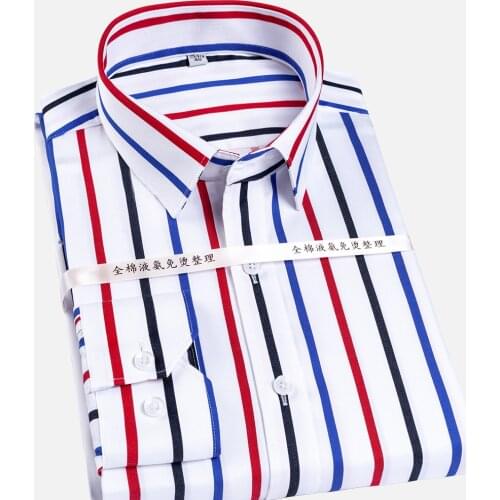 High grade pure cotton non-iron well fit formal men social striped shirts long sleeve male apparel without chest pocket