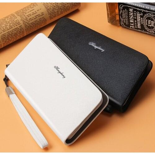 2021 New Mens Long Zipper Wallet Multi-function High-capacity Large Capacity Mobile Phone Bag Business Affairs White Purse