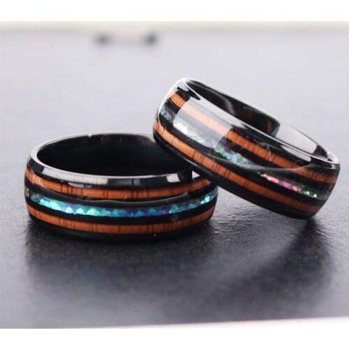 New fashion stainless steel ring love simple style black wood grain mens ring trinket