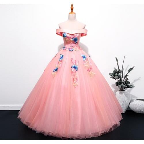 Quinceanera Dresses New Boat Neck Tulle With 3D Flowers Applique Vestidos De 15 Anos Sweet 16 Dresses Ball Downs Prom Dresses