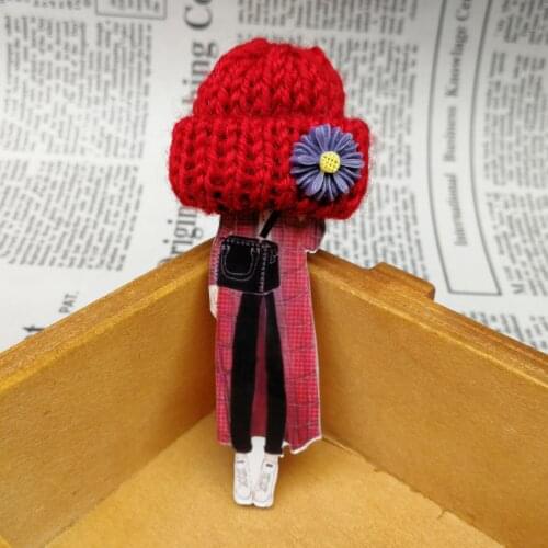 New Coming Fashion Jewelry Wool Hat Brooch Girls Cool Cute Brooch Pin Cartoon Badge Clothes Icon Brooches for Woman Accessories