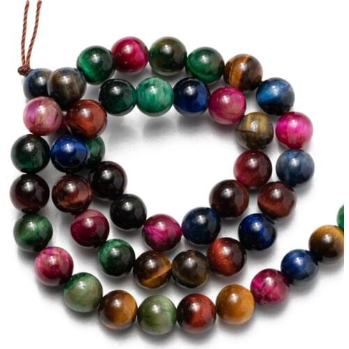Wholesale Mixed Colorful Tiger Eye Natural Stone Beads Loose Round Beads 4 6 8 10 12mm for Jewelry Making DIY Bracelet Necklaces