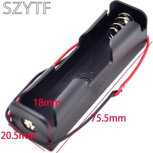 Plastic Battery Case Holder Storage Box for 1 x 18650 3.7V Black with 6" Wire Leads