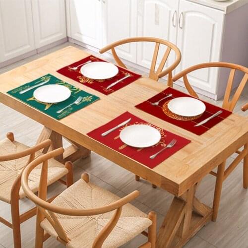 Placemats Polyester Linen Tableware Mat Chinese Zodiac for 2021 New Year Kitchen Table Waterproof Pad Coaster Home Decor 30*40cm