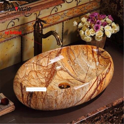 SY-50381S High Temperature Firing Oval Ceramic Sink Hand Washing Sink Creative Stone Grain Series Above Counter Basin Bowl