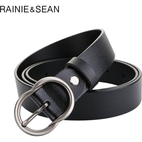 RAINIE SEAN Black Women Belt Genuine Leather Ladies Waist Belt Pin Buckle Solid Casual Women Leather Belt for Trousers 110cm