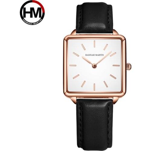 Genuine Leather Strap Japan Quartz Movement HM-108 Women Simple Design Top Luxury Brand Wristwatch Ladies Square Dial Watches