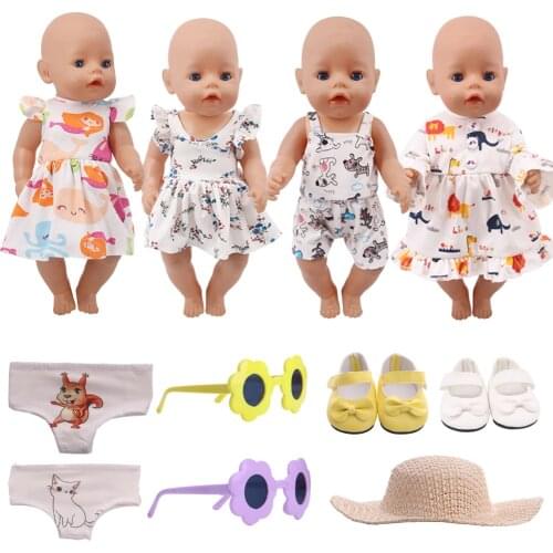 Summer Cartoon Long Skirt Fit 18 Inch American 43cm Reborn Baby Doll Clothes Accessories,Girls Toys,Our Generation,Birthday Gift