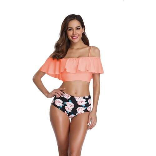 Sexy Swimwear Floral Printed Swimsuit women High Waist Bikini Ruffle Top Bikini Hot Beachwear Brazilian Biquini Two Piece 2020