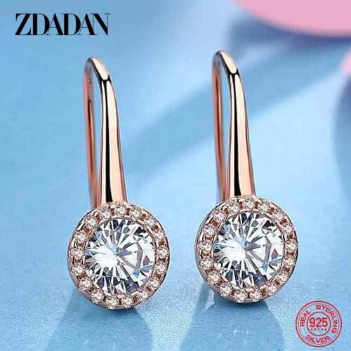 ZDADAN 925 Sterling Silver White Rose Gold Crystal Zircon Water Drop Dangle Earrings For Women Fashion Jewelry